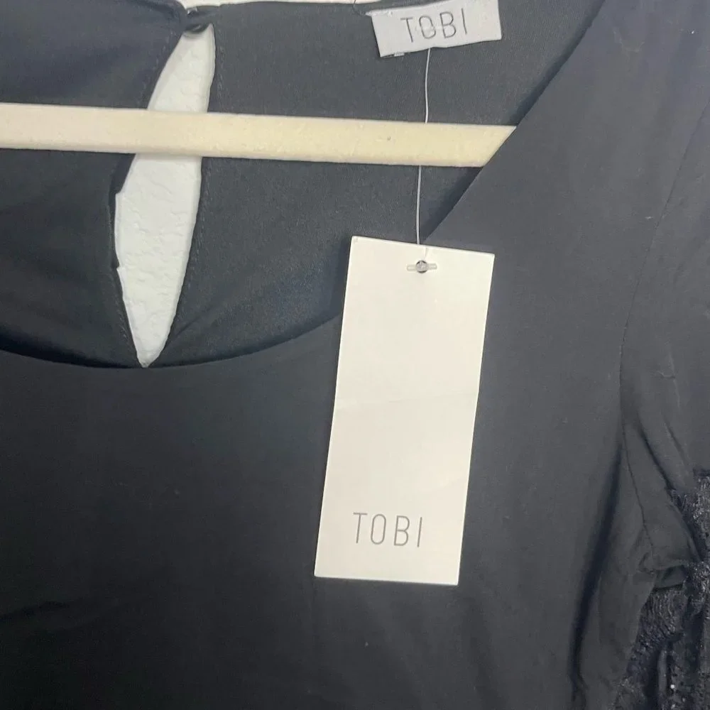 Tobi La Belle Black Flare Sleeve Lace Shift Dress XS Extra Small - Picture 8 of 10